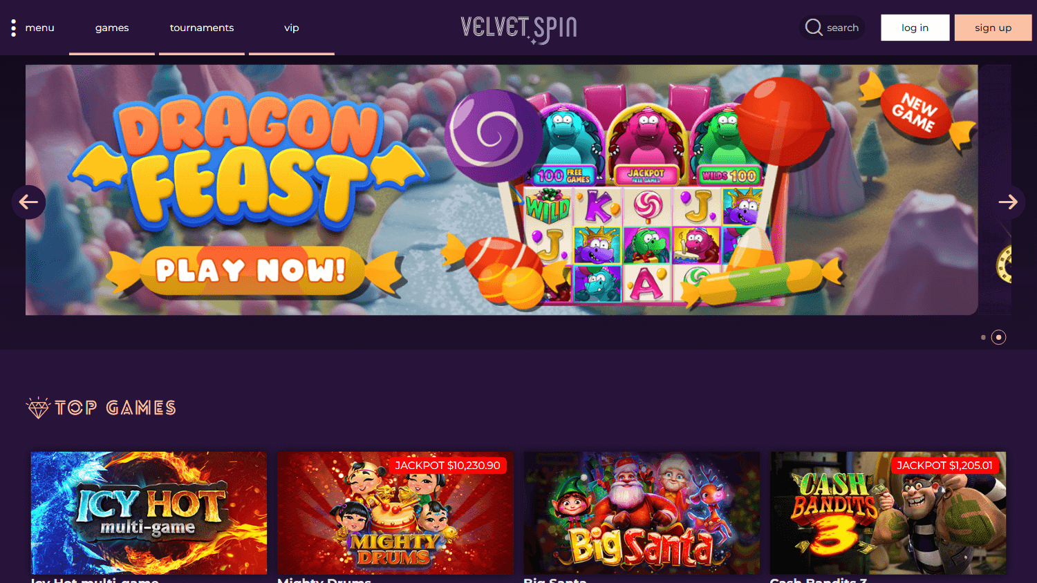 Velvet Spin Casino Desktop screenshot